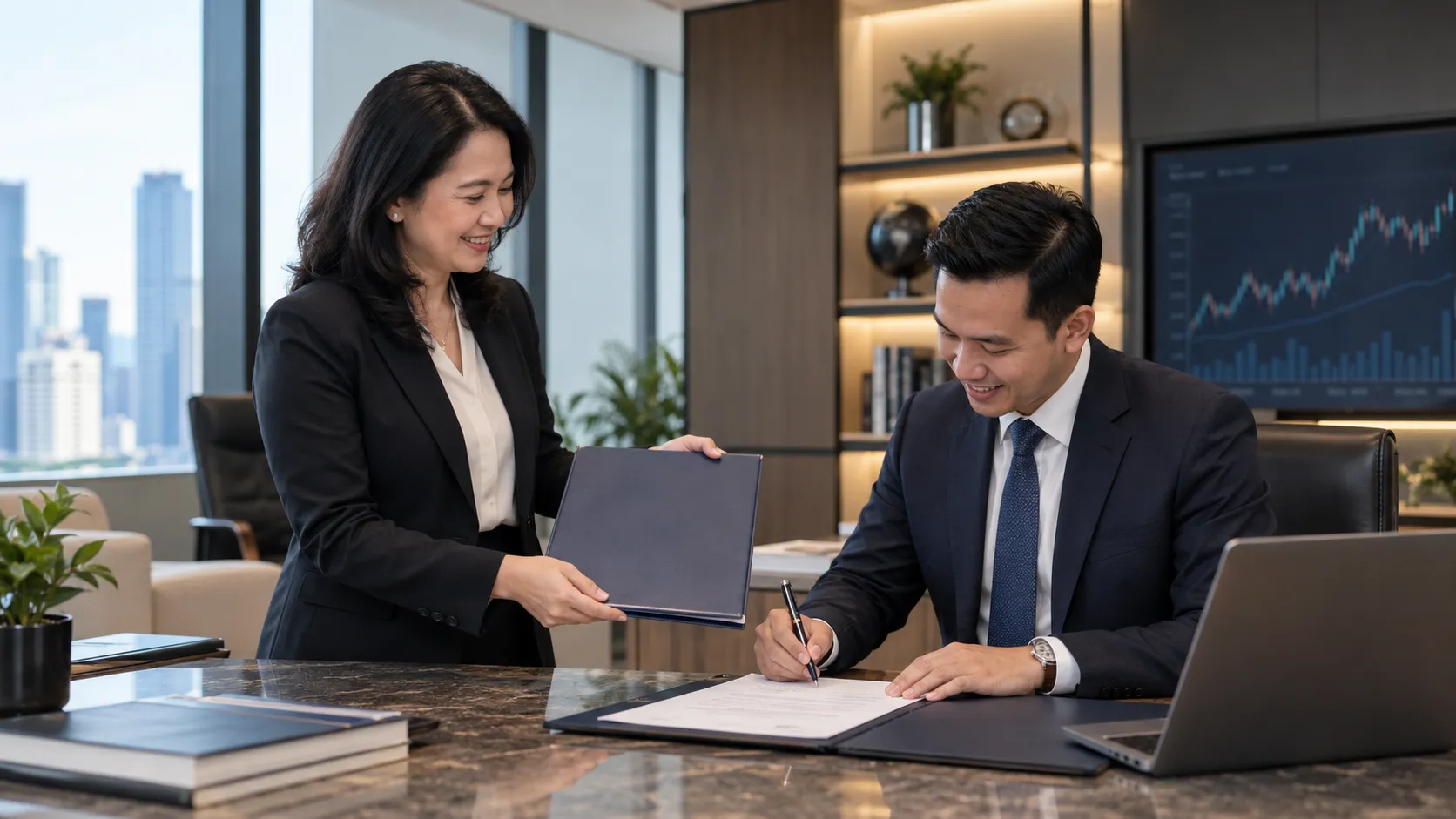Tim PT Samuel Aset Manajemen meninjau dokumen investasi